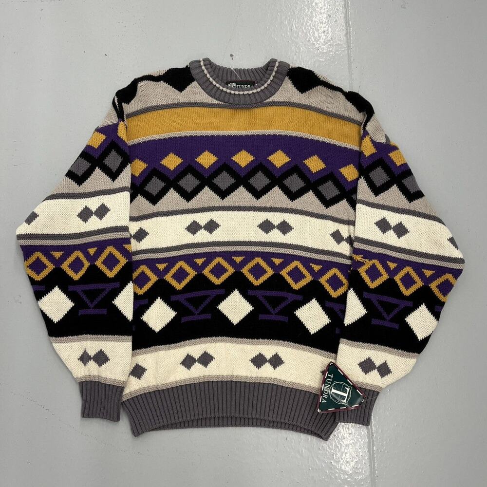 NOS Vintage 90s Tundra Grey Diamond Pattern Sweater